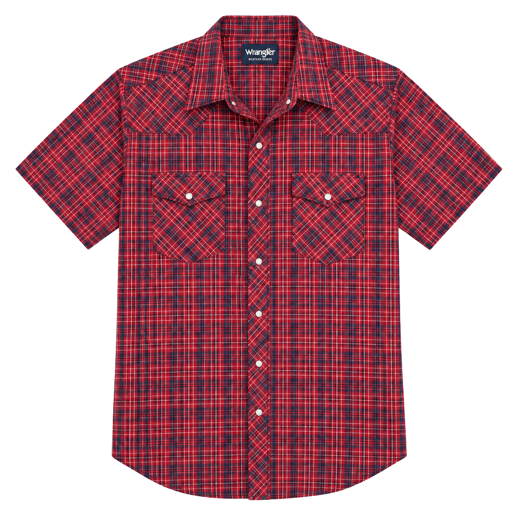 Wrangler Western Shirt Vintage Red Plaid Short Sleeve Farmer Country 1