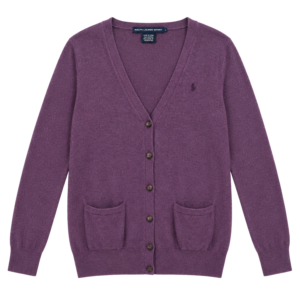 Ralph Lauren Sport Cardigan Size L Purple Merino Wool Sweater Casual Preppy 1