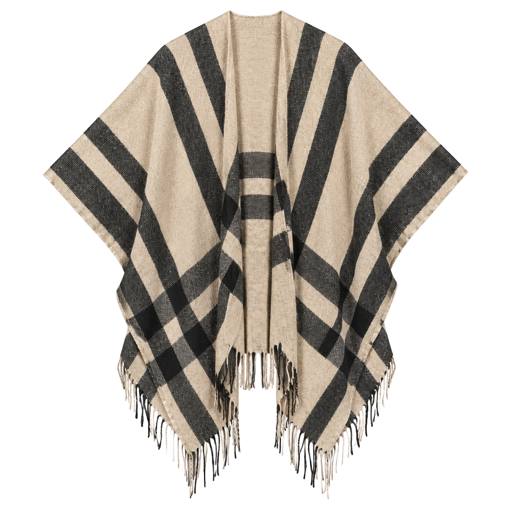 Banana Republic Plaid Wrap Poncho One Size Beige Black NLM0304S Boho 1