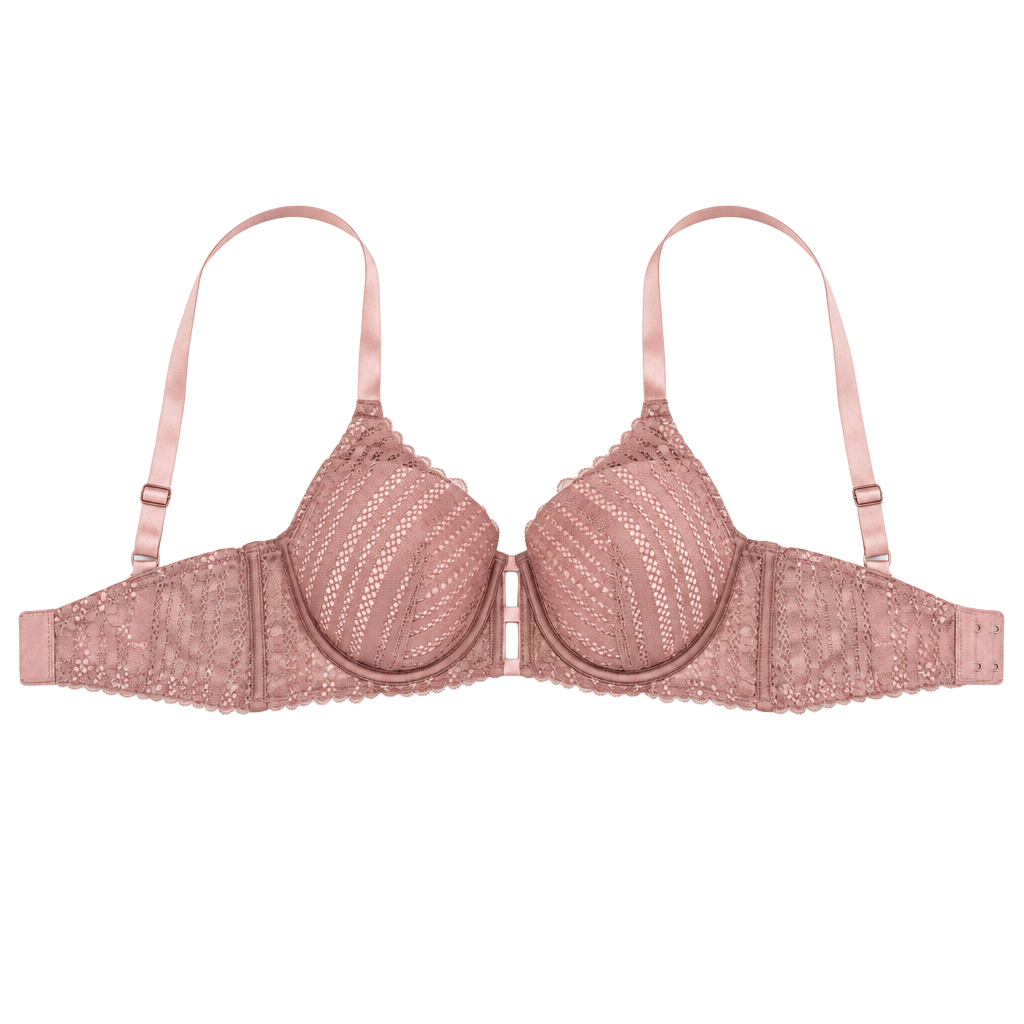 Victoria's Secret Lined Plunge Bra Size 34D Pink Lace 1