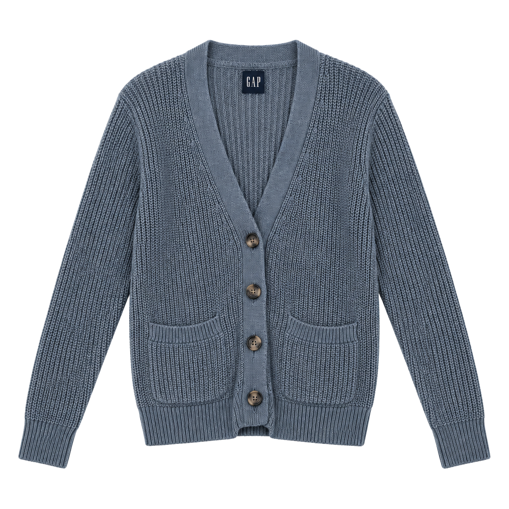 Gap Chunky Knit Cardigan Size M Blue V-Neck Sweater Eclectic Grandpa 1