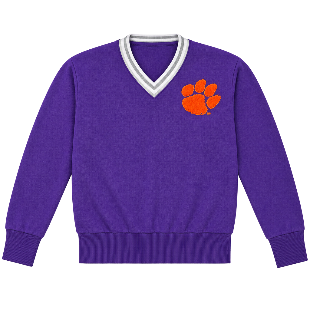Vintage Zoozatz Clemson Tigers Sweatshirt Size XS Purple Orange V-Neck Pullover 1