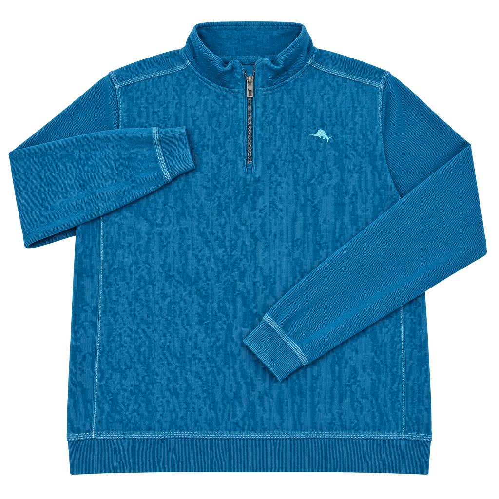 Tommy Bahama 1/2 Zip Pullover Sweatshirt XXL Blue Ribbed Cotton 1