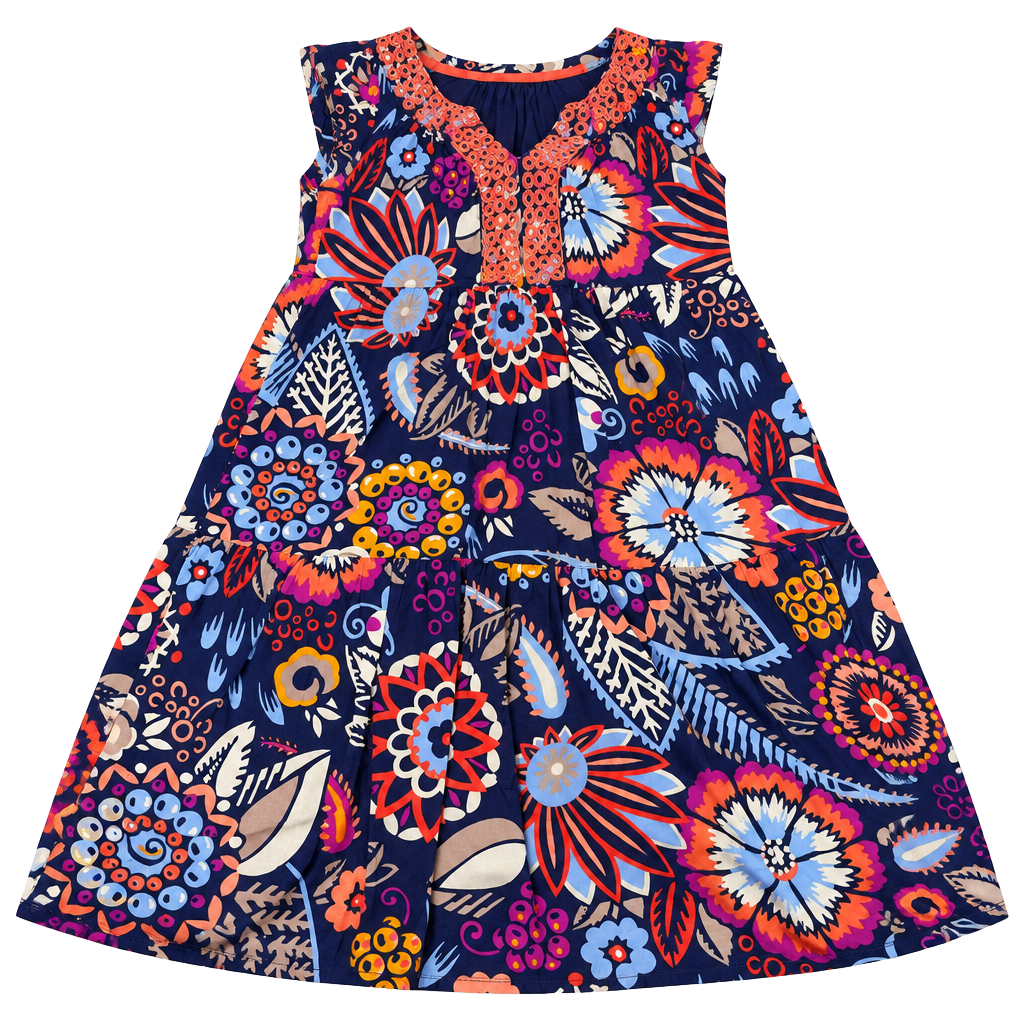 Boden Floral Maxi Dress Size US 8R Navy Blue Embroidered Tiered Sleeveless 1