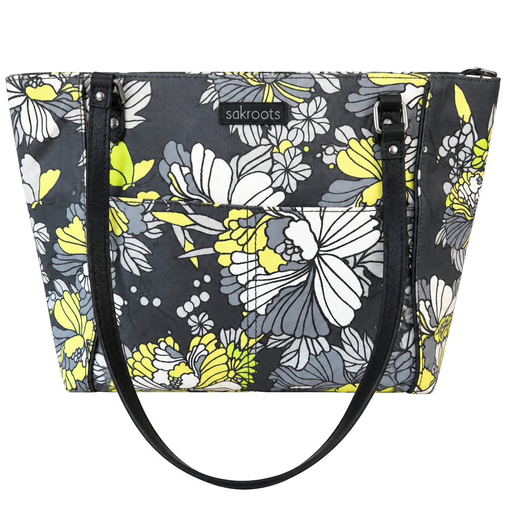 Sakroots Metro Tote Gray Yellow Flower Blossom Purse 1