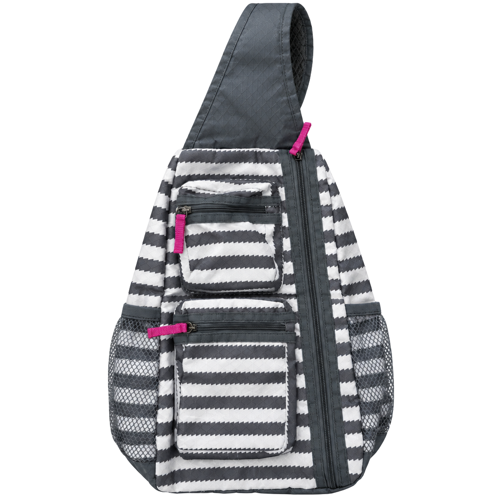 Thirty-One Sling Bag Crossbody Gray White Chevron Patterned 1