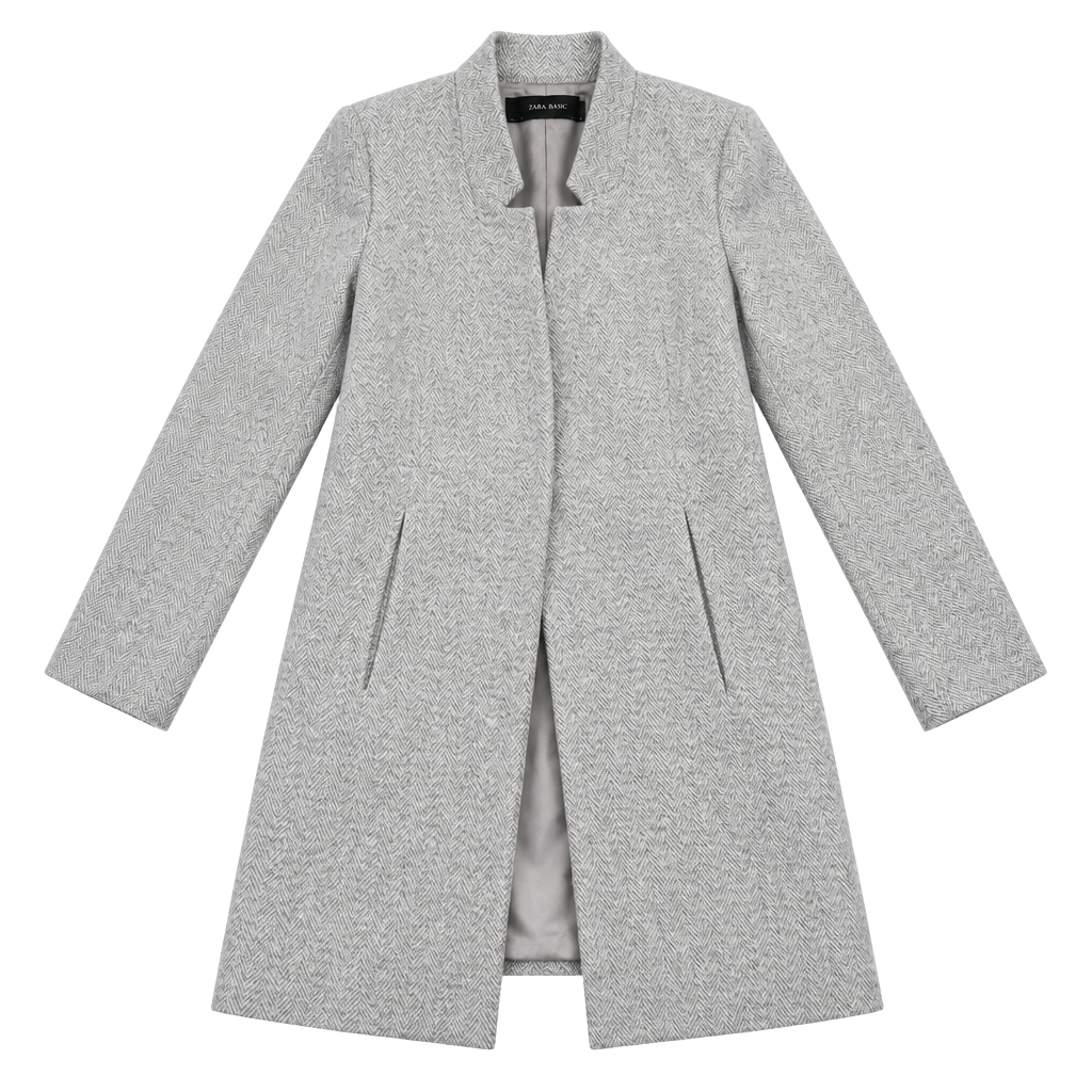 Zara Basic Herringbone Coat Size XS Gray Polyester Cotton 1