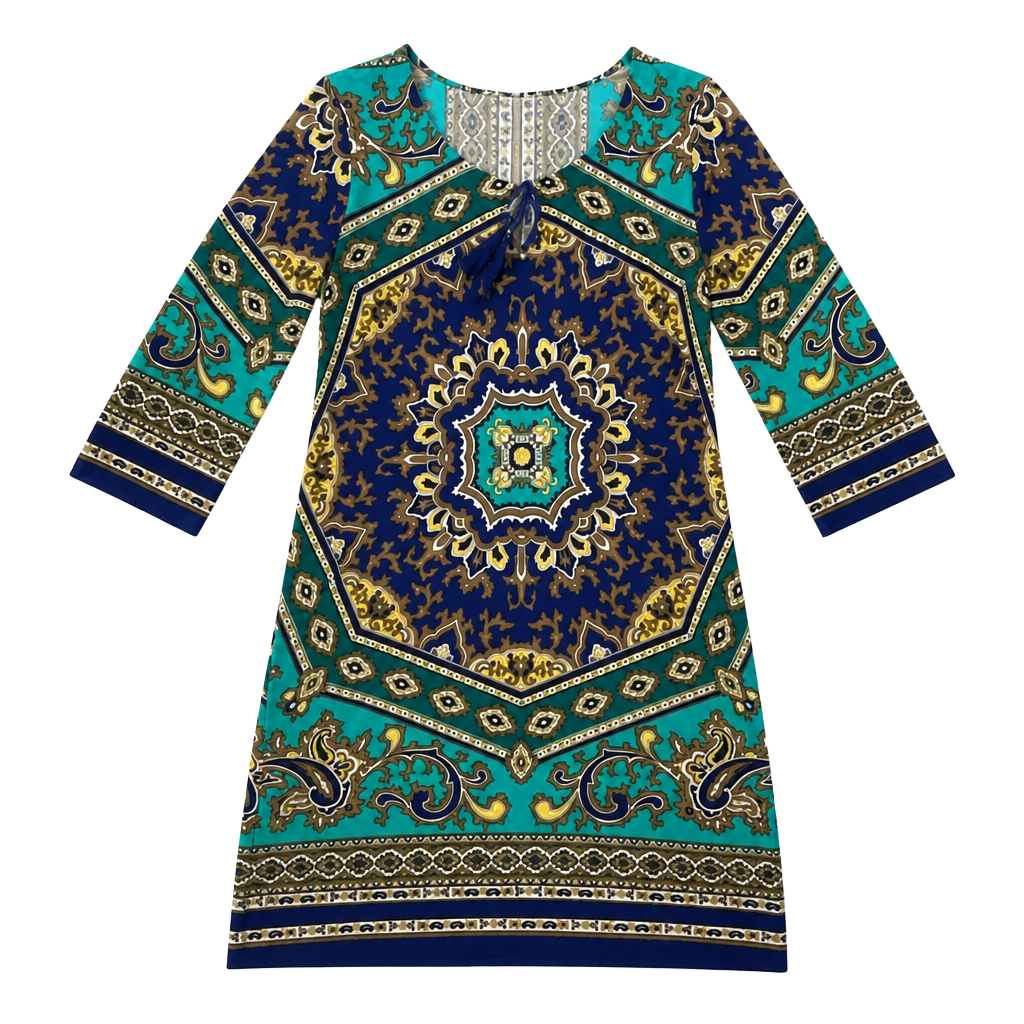 Nicole by Nicole Miller Boho Medallion Print 3/4 Sleeve Shift Dress 1
