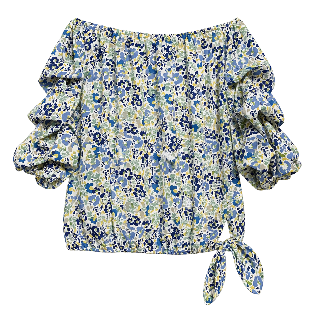 CeCe Women's Off-Shoulder Floral Print Blouse with Ruffled Sleeves and Hem Tie 1