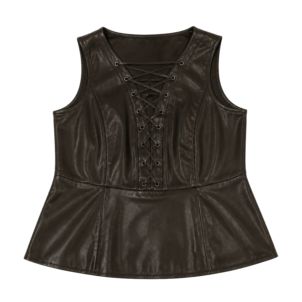 Torrid Black Faux Leather Lace-Up Peplum streetwear (2X) 1