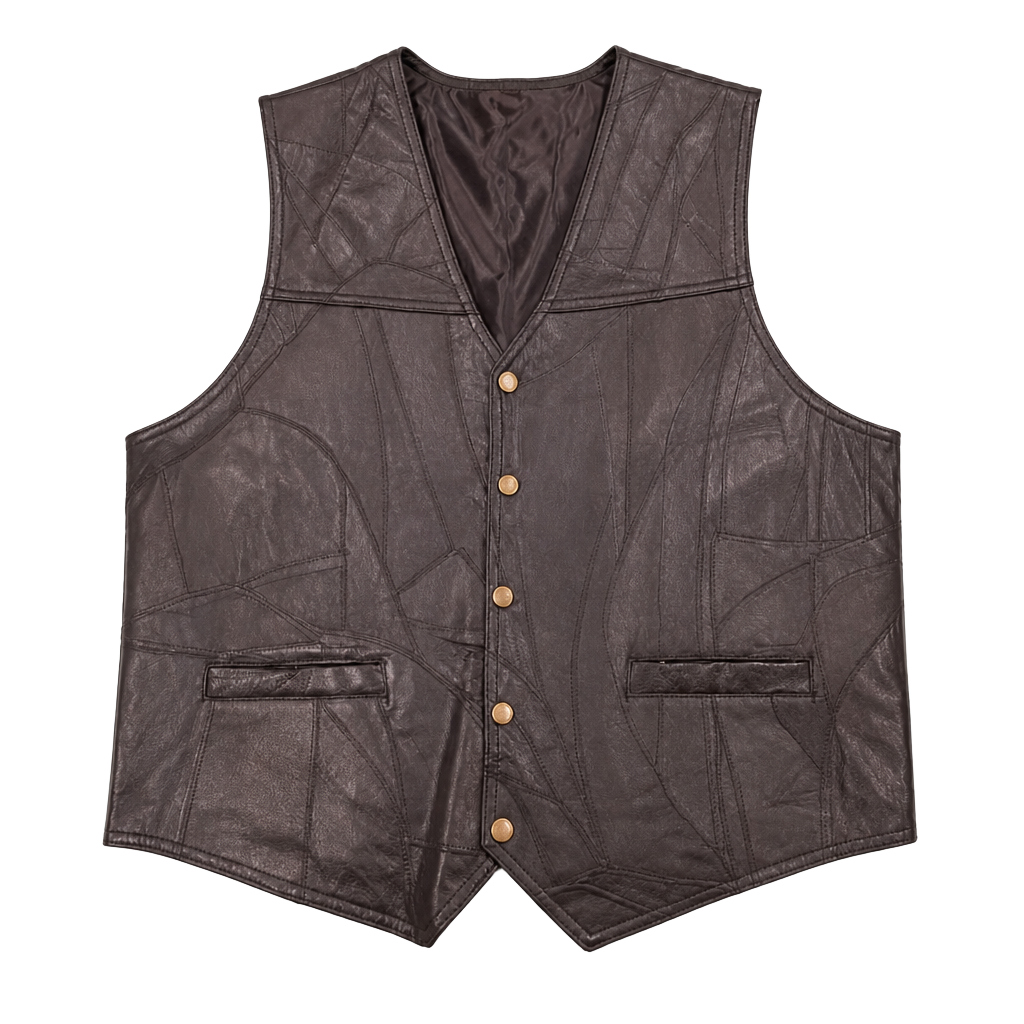 Navarre Leather Company Black Patchwork Genuine Leather Biker Vest 1