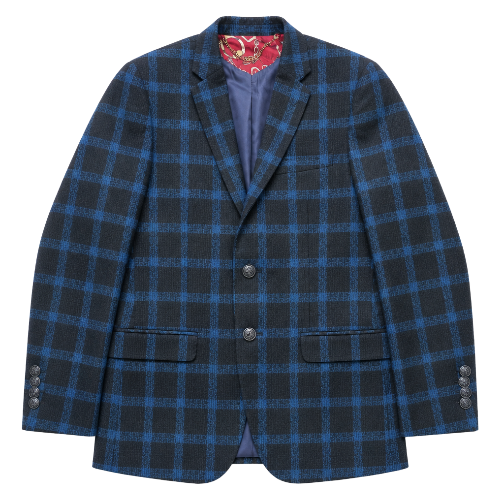 Elie Balleh Blue and Black Plaid Blazer Sport Coat Boy's Size XL 18/20 1
