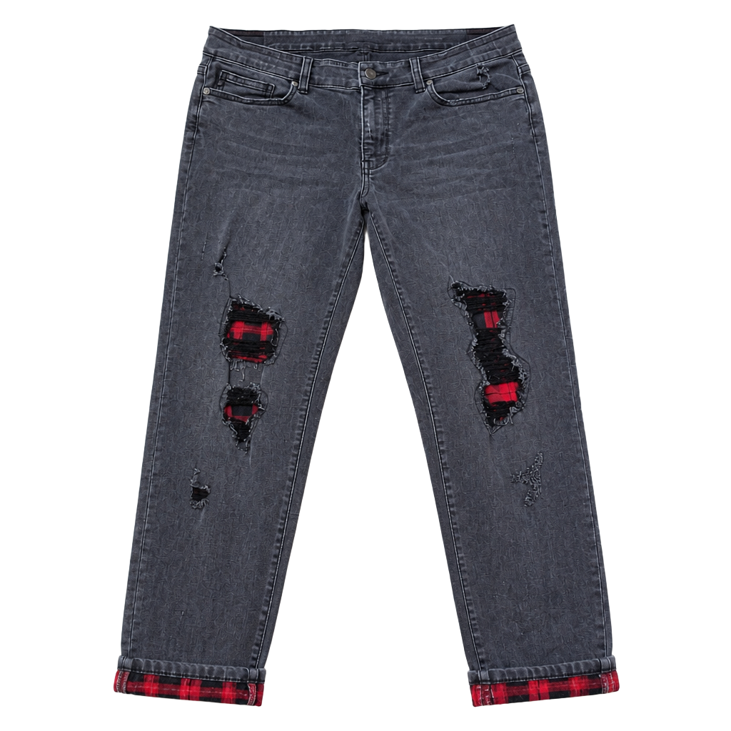 Judy Blue Plaid Patch Punk Rock Distressed Skinny Jeans Plus Size 14W 1