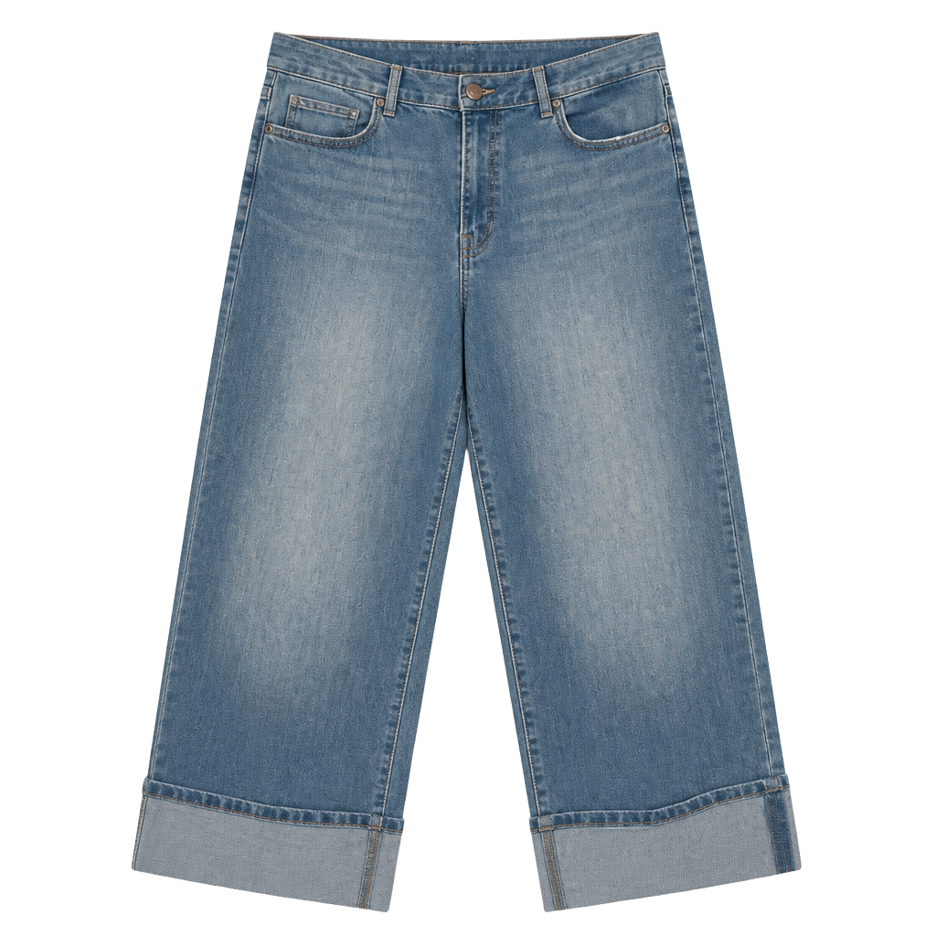l.jeans Women's Mid Rise Rolled Hem Wide Leg Denim Jeans Size 8 1