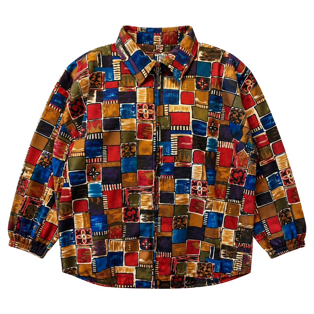 Vintage Cottagecore Geometric Print Zip-Up Jacket Medium 1