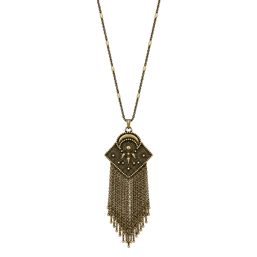 American Eagle Boho Brass Fringe Pendant Necklace 1