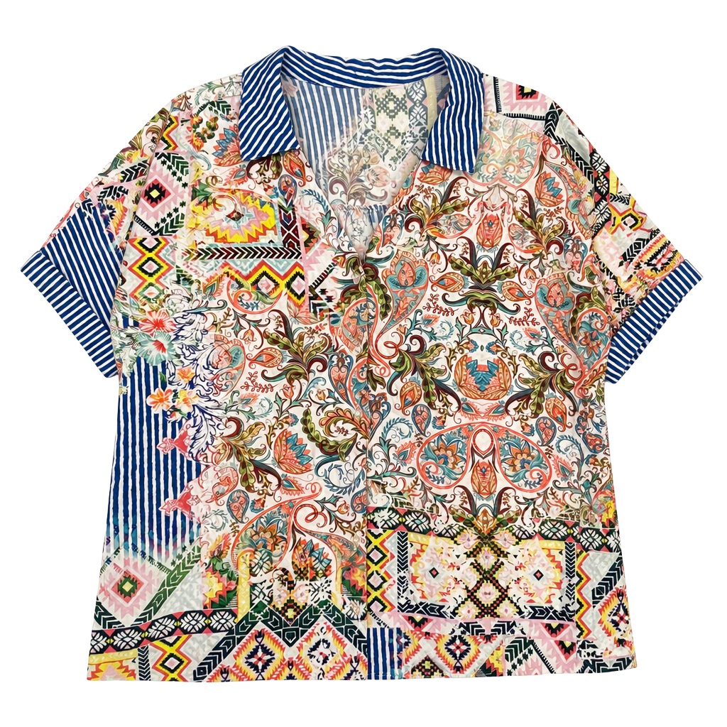 Tolani Collection Patchwork Paisley Print Blouse Size Large Boho Made in India
1
