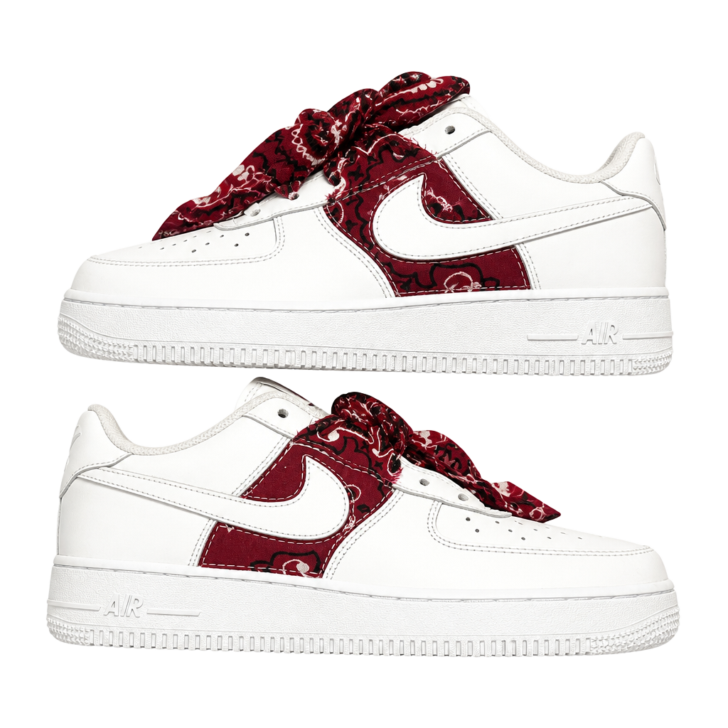 Nike Air Force 1 Low Custom Red Bandana White Leather Sneakers Youth Size 6 1