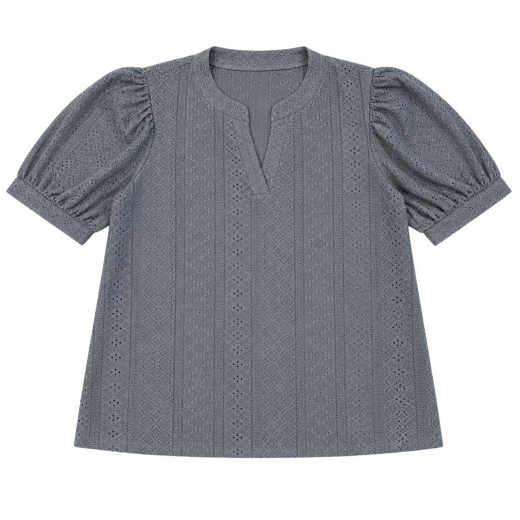 Dokotoo Women's Casual V-Neck Hollow Out Puff Short Sleeve Top Blue Size M 1
