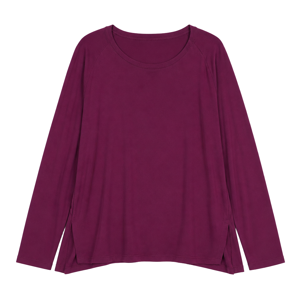 Eileen Fisher Women's Long Sleeve Scoop Neck Viscose Lycra Tunic Top Purple 1