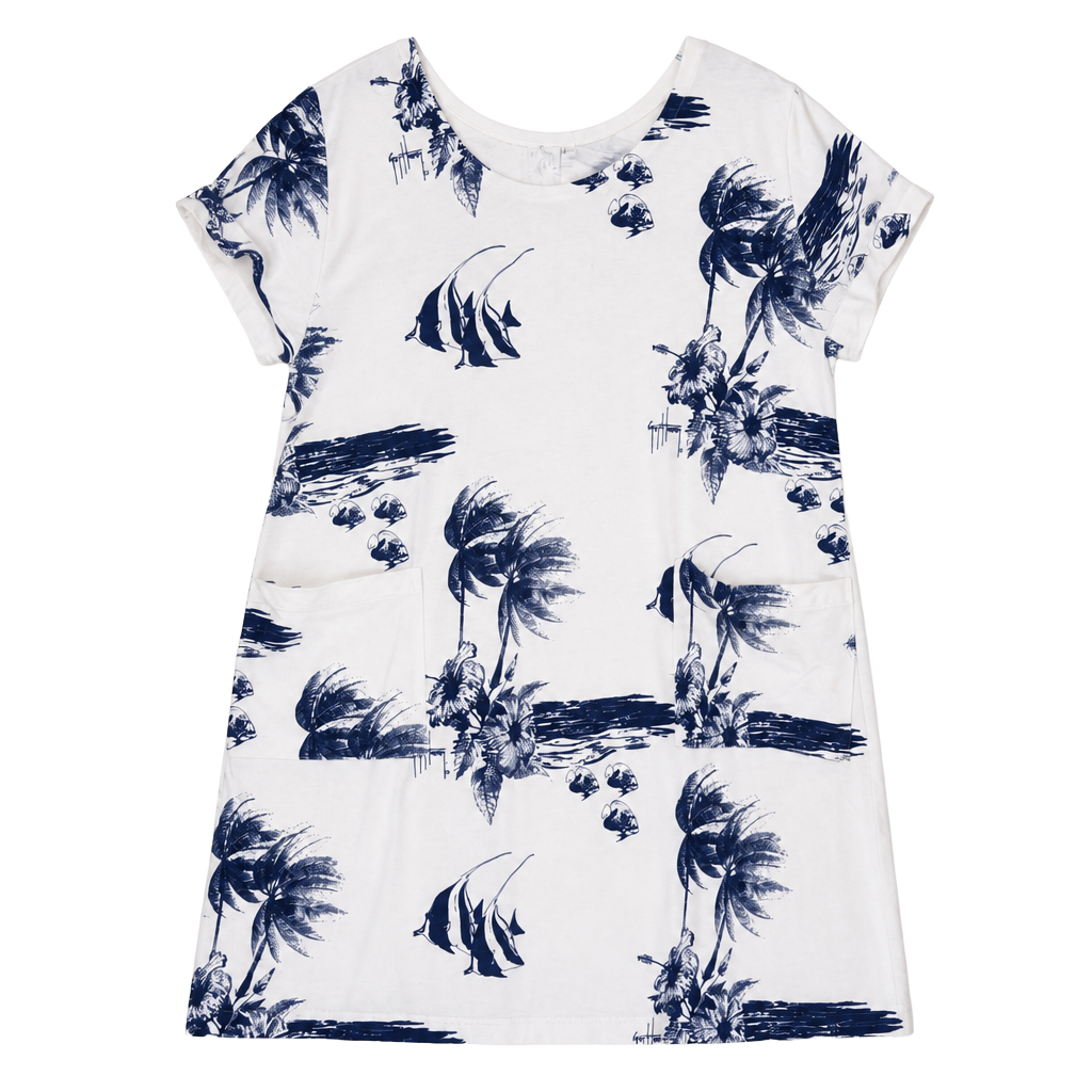 Guy Harvey by Aftco Bluewater Tropical Fish and Palm Tree Print Cotton Dress 1