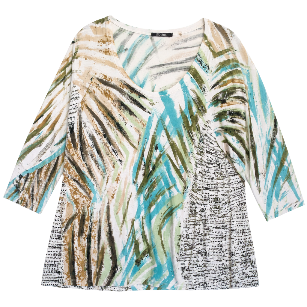 NIC+ZOE Women's Abstract Print 3/4 Sleeve Scoop Neck Tunic Top Size 1X 1