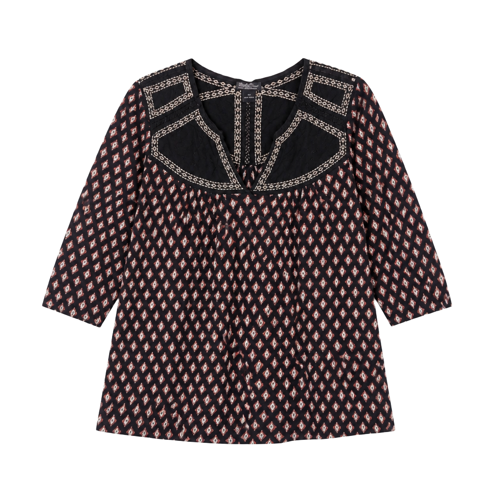 Lucky Brand Embroidered V-Neck Geometric Print Popover Tunic Top Size 2X 1