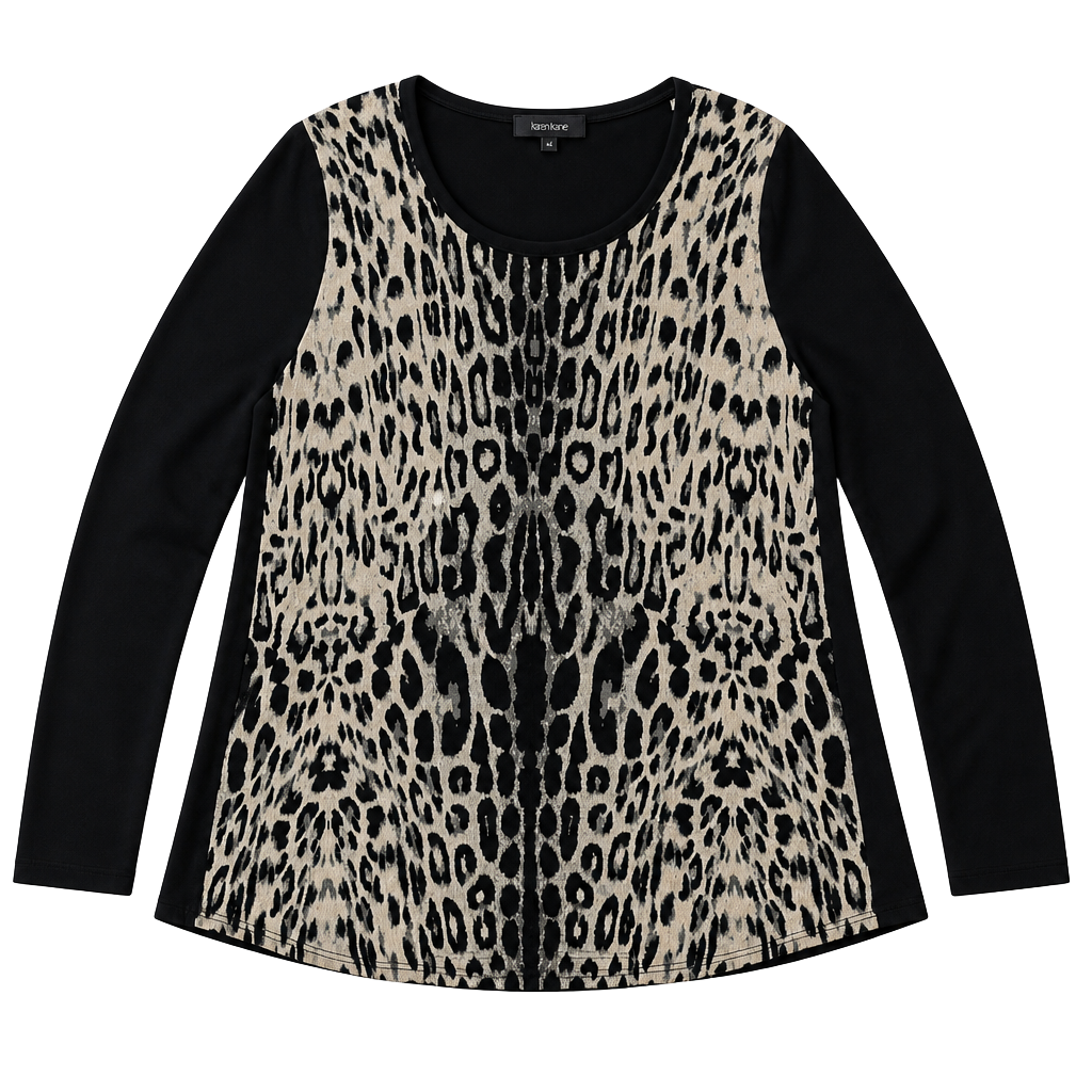 Karen Kane Leopard Print Contrast 3/4 Sleeve Blouse Tunic 2X 1