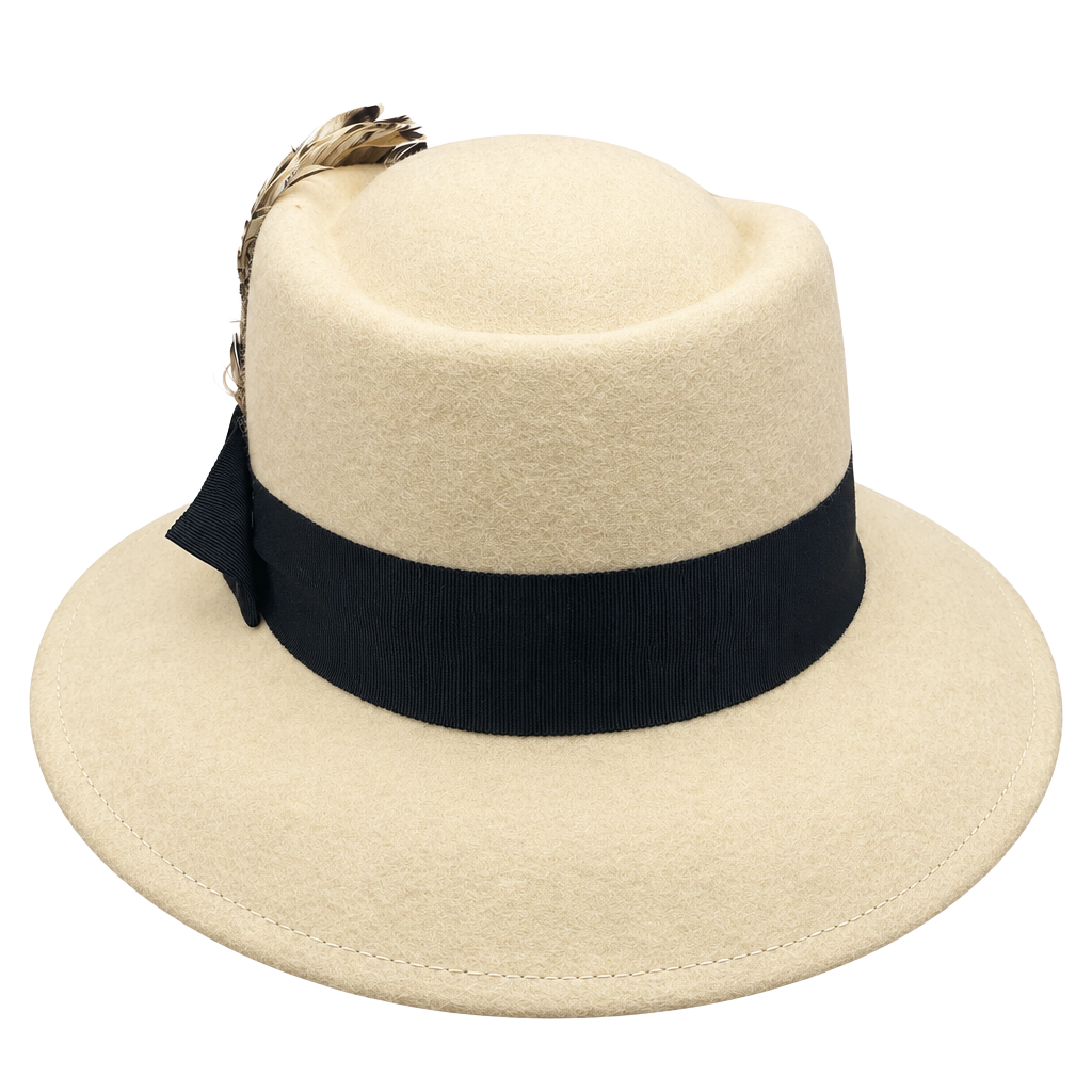 Fabini New York Vintage Wool Hat Feather Trim Ivory 1