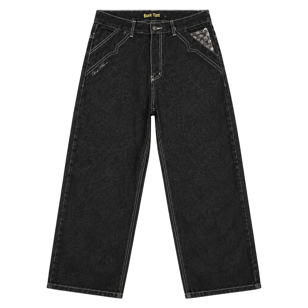 Game Time Denim Jeans Black Embroidered Stitching 1