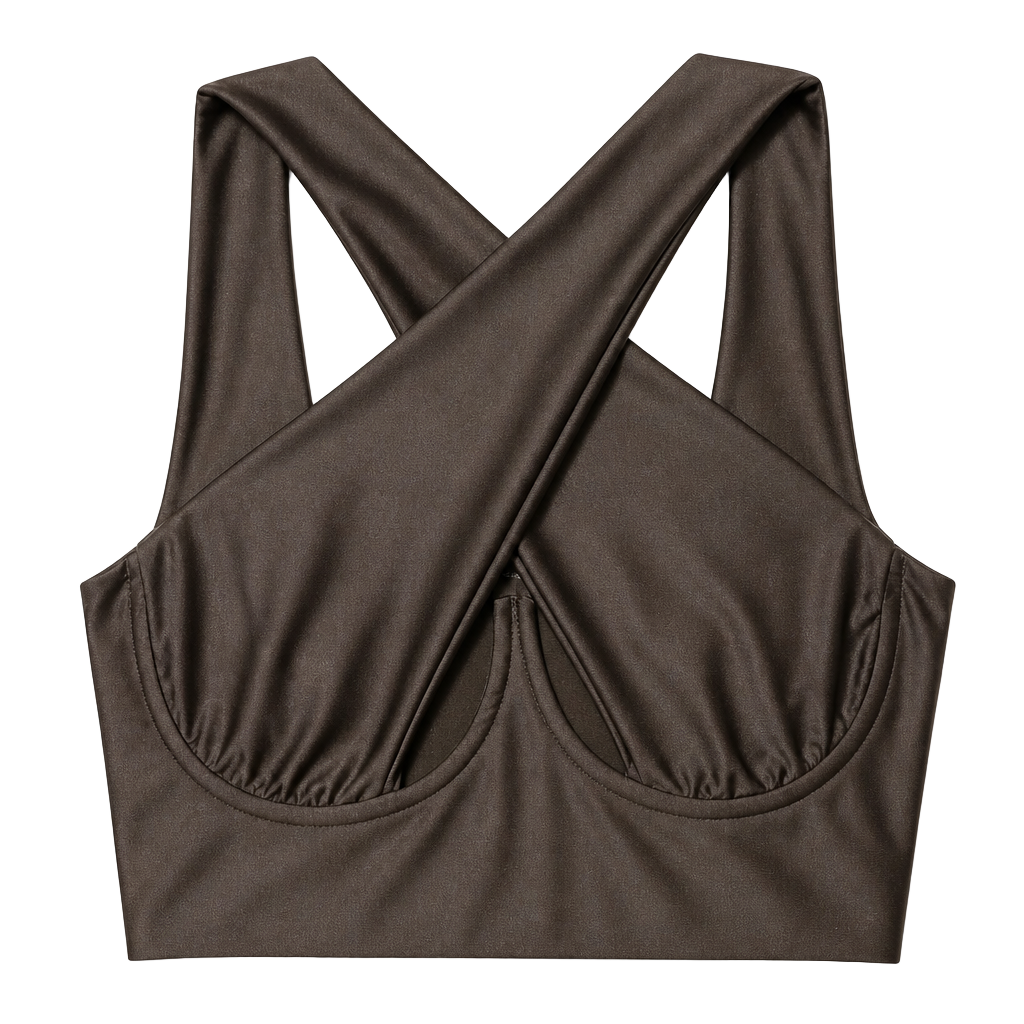 SXY Cross Wrap Crop Tank Top XS Sexy Coffee Brown 1