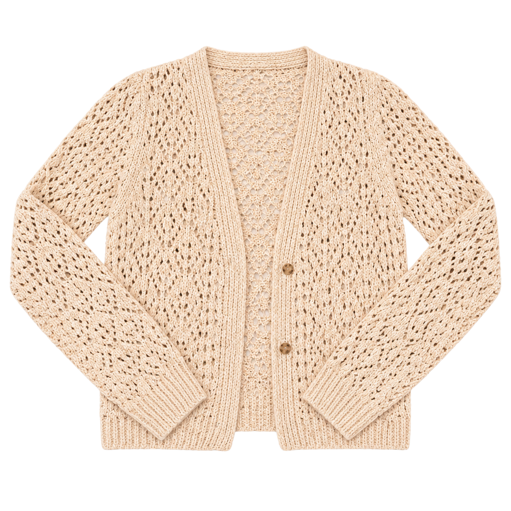 Miou Muse Pointelle Cardigan Size M Beige Knit V-Neck Sweater 1