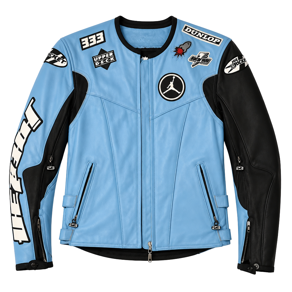 Joe Rocket Jordan Motorsports Leather Motorcycle Jacket Blue/Black 1