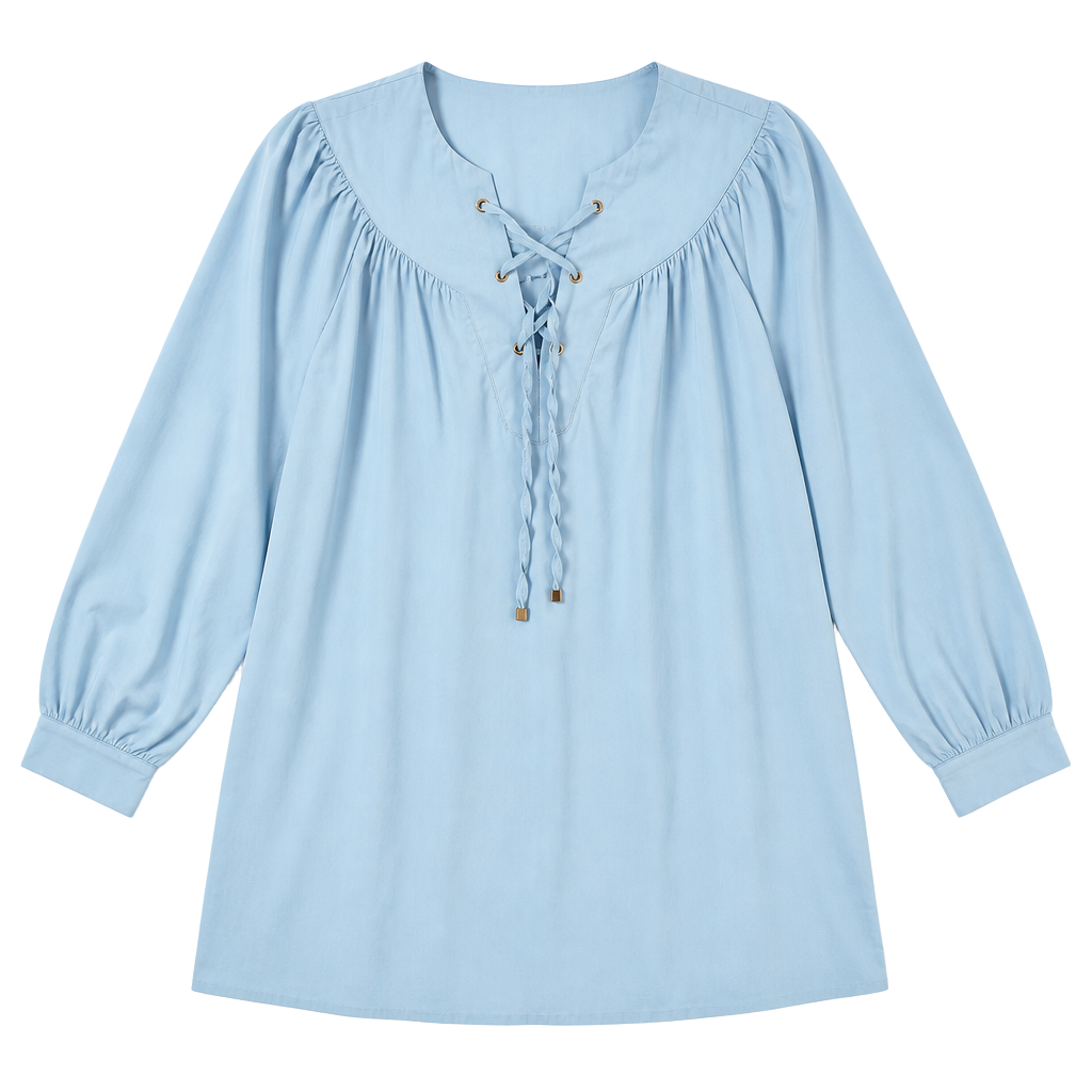 Pomander Place Dress Size M Light Blue Cotton Lace-Up Mini Dress 1