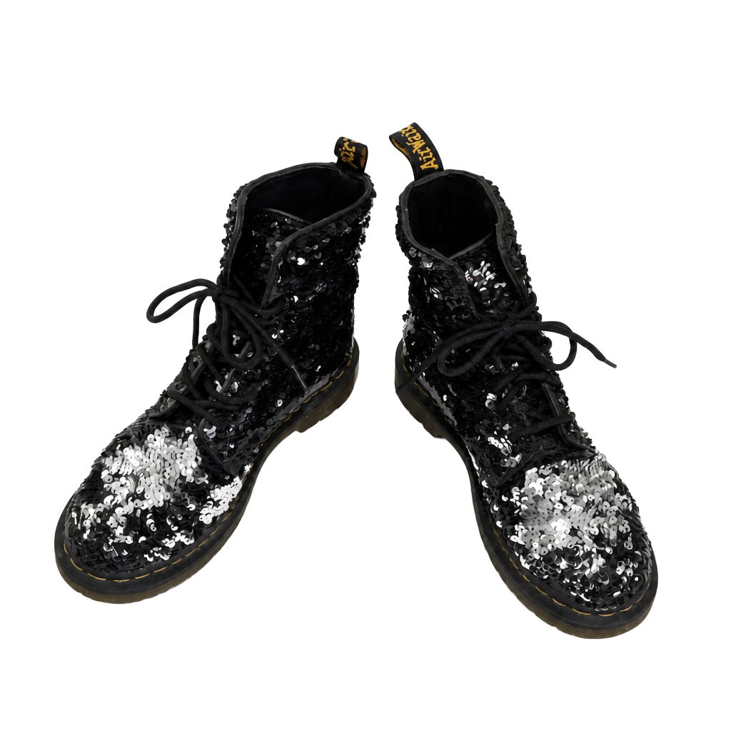 Dr. Martens 1460 Pascal Sequin Black Silver Boots Women's US 6 / EU 37 1