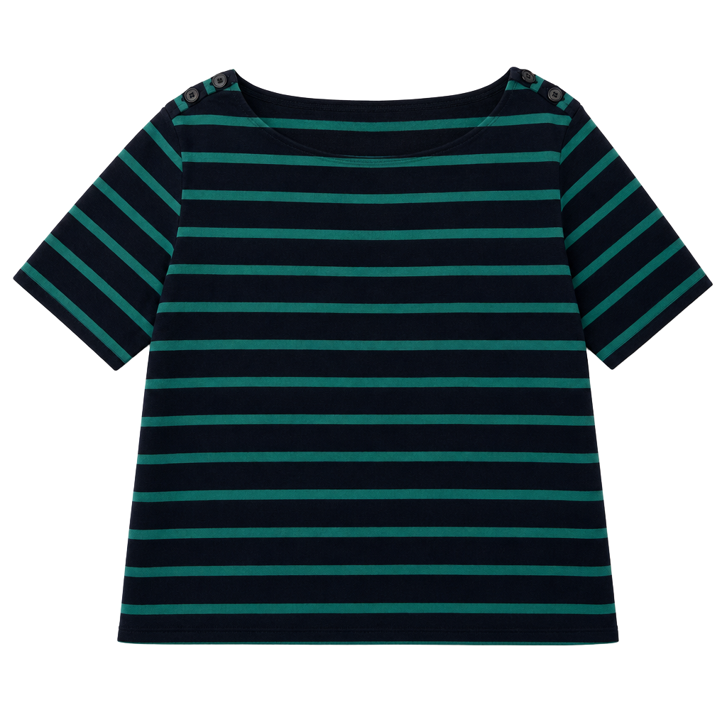 Pilcro and the Letterpress Green and Navy Striped Short Sleeve Knit Top XS 1