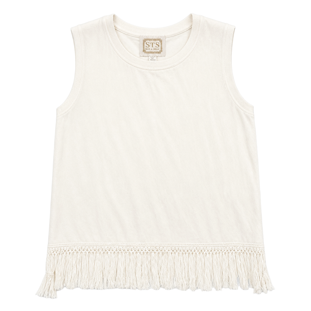 Sail to Sable Sleeveless Fringe Knit Top Size M White 1