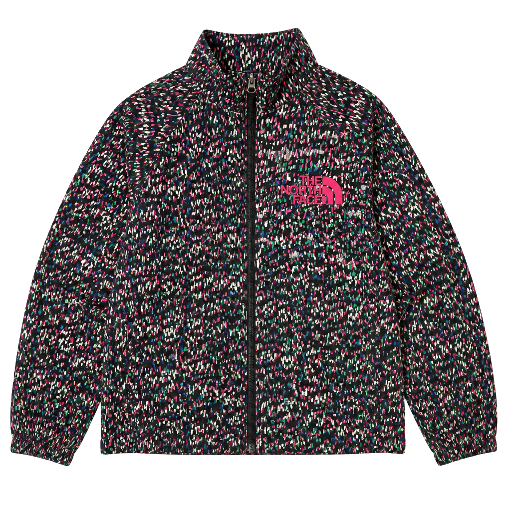 The North Face Womens Raincoat Black Pink Geometric Full Zip Pockets Logo M 1