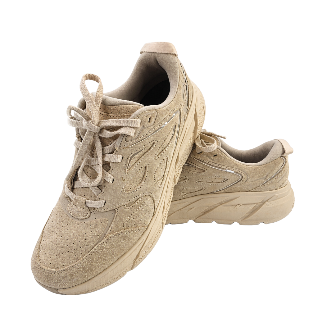 HOKA Clifton L Suede Shifting Sand Dune Sneakers 1