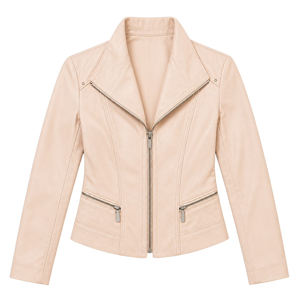 White House Black Market Pale Pink Knit Moto Jacket, Zip Sleeves & Stud embellishments, Size 2 1