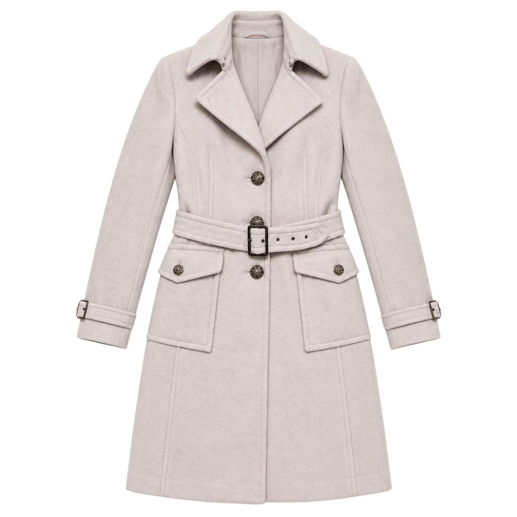 Vintage Tahari Wool Blend Belted Trench Coat Light Grey, Size Large/ 14 1