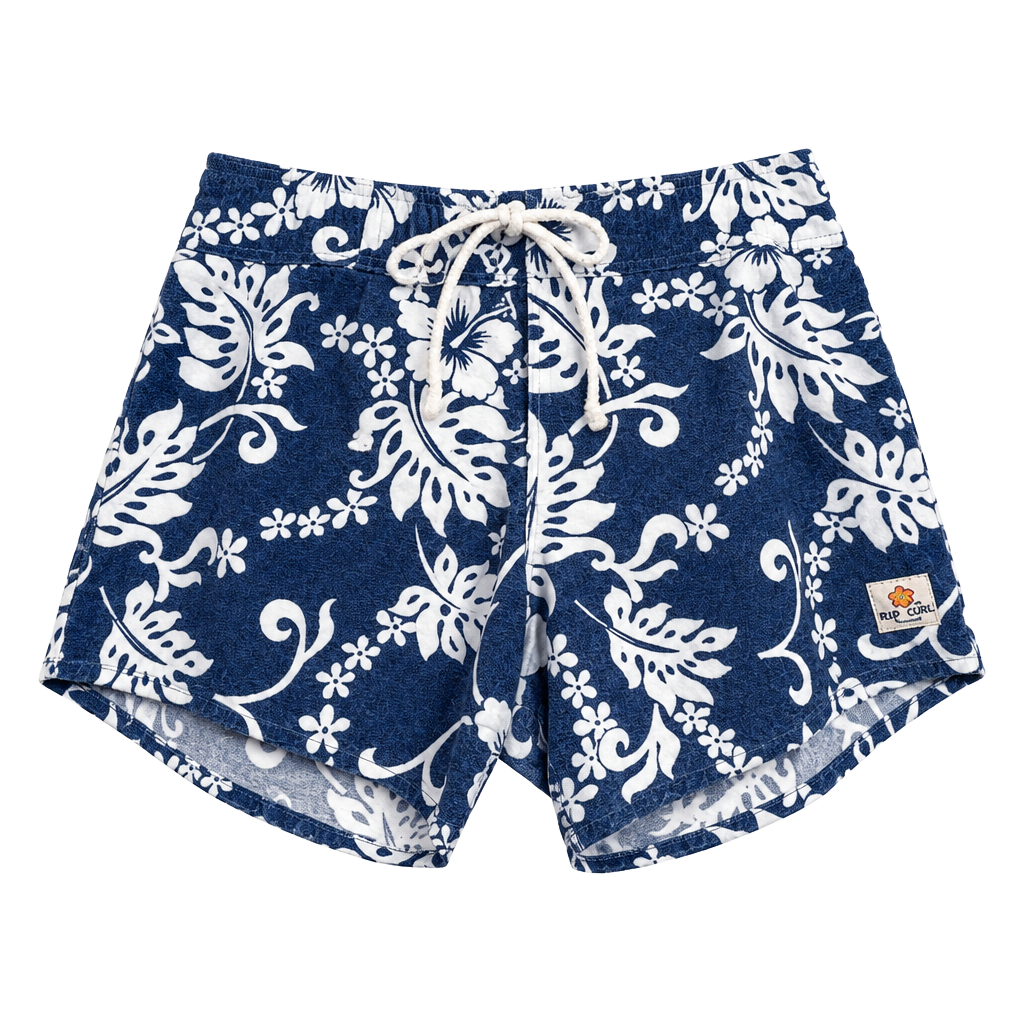 Isla Girl Board Shorts Blue White Hawaiian Hibiscus Floral Print Surf Swimwear Beach Vacation 1