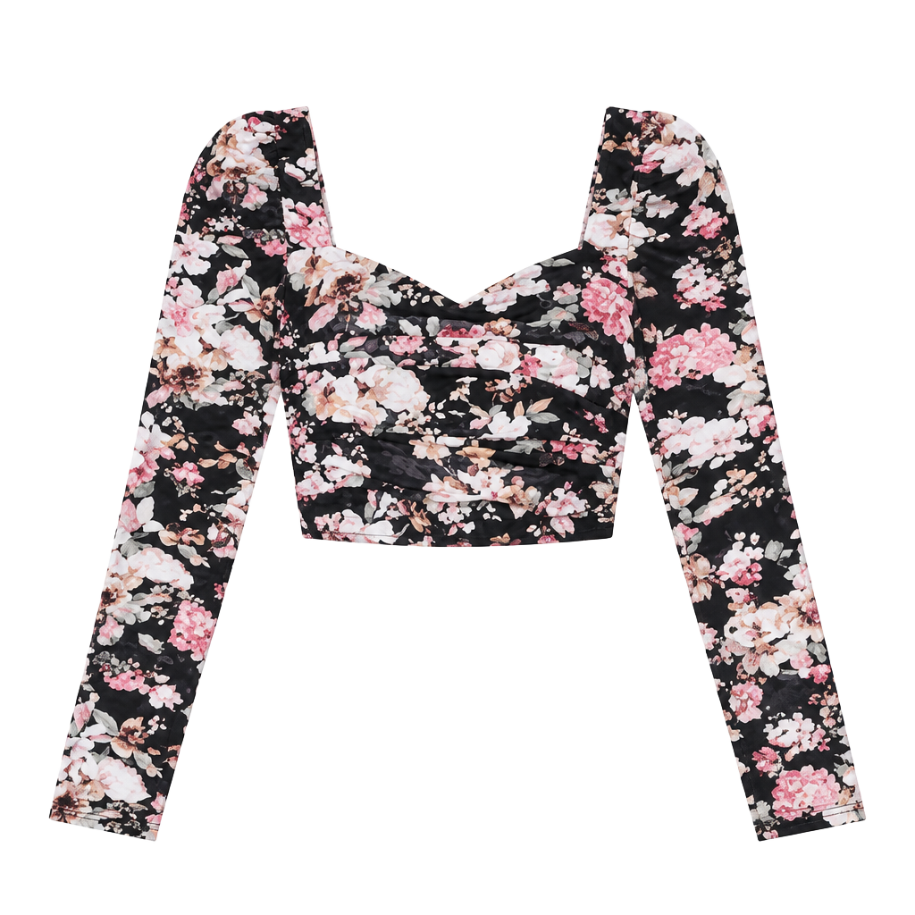 Astr The Label Erica Floral Ruched Long dark romantic, feminine, coquette 1