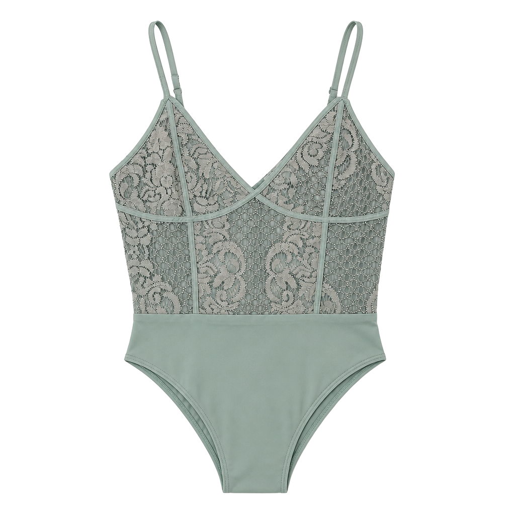 NWT Mint Green Lace Bodysuit Coquette Sheer Floral Teddy Thong Style M/M 1