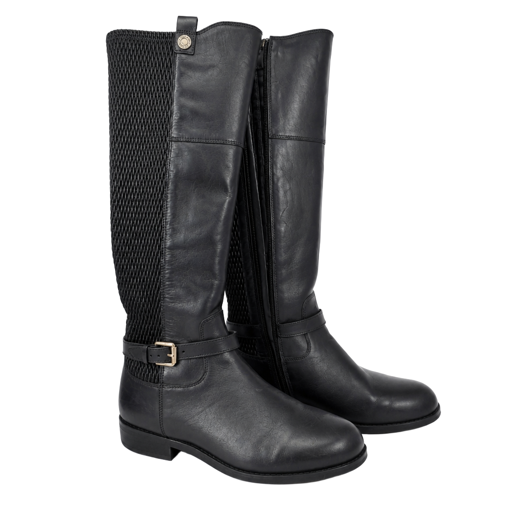 Cole Haan Black Leather Stretch Knee-High Riding Boots Size 8B Capsule Equestrian Quiet Luxury 1