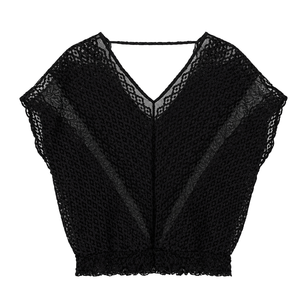 Guess Blouse Size XS Black Lace Short Sleeve Top 1