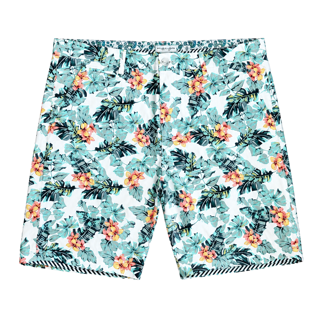 Denim & Flower Floral Casual Shorts Size 38 White Tropical Print resortcore vacation 1