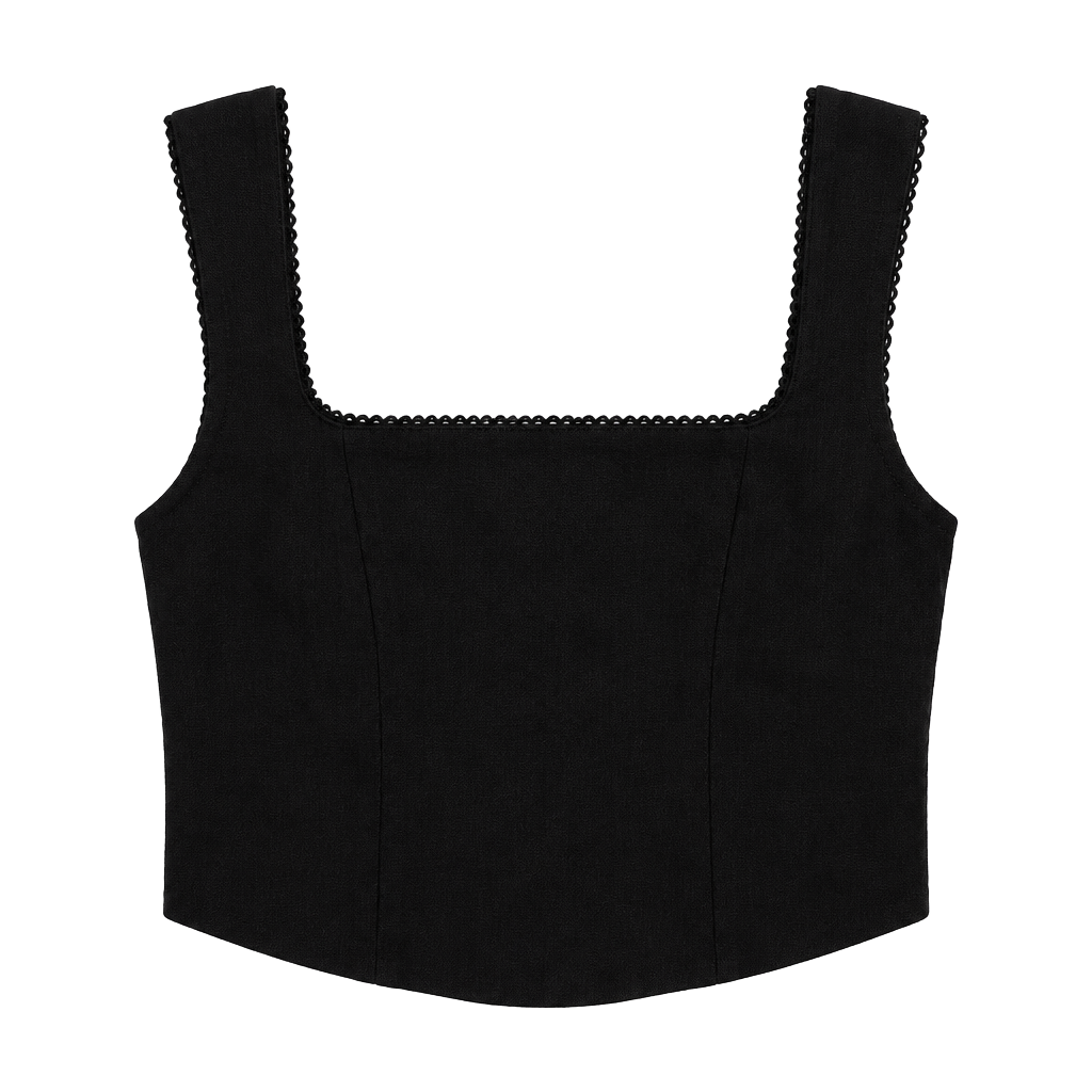 Corset Crop Top Size S Black Lace Trim Square Neck Tank Whimsigoth Vampire Goth Dark Romantic 1