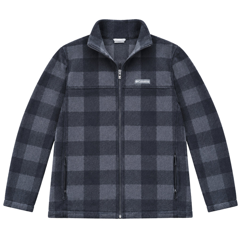 Columbia Plaid Full Zip Fleece Jacket Gray Black 1