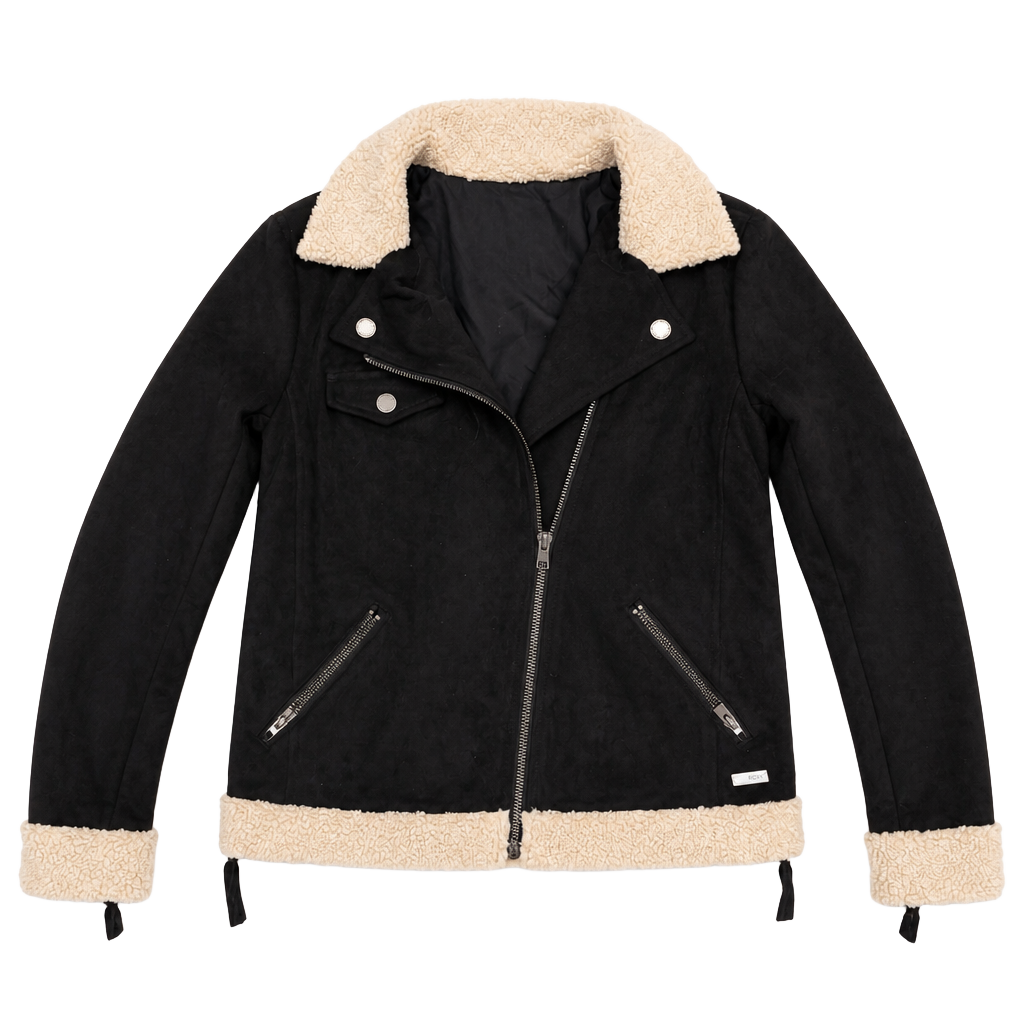 Roxy Women's Black Faux Suede Sherpa Lined Moto Jacket Size S 1